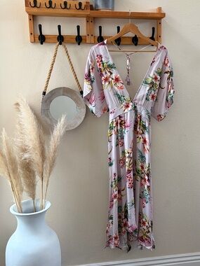 Love Stitch Lavender Floral Maxi Dress with Multicolor Print